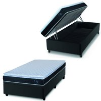 Cama Box Baú Solteiro Colchão Com Molas Ensacadas City Pillow Top 88x188x64cm Preto/Branco Hellen