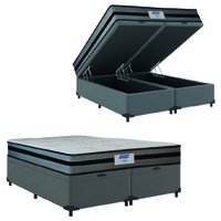 Cama Box Baú Casal Queen Colchão Gazin Com Molas Ensacadas Vibe 158x198x63cm Cinza/Preto