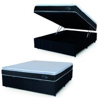 Cama Box Baú Casal Colchão Com Molas Ensacadas City Pillow Top 138x188x64cm Preto/Branco Hellen Cama Box Baú Casal Colchão Com Molas Ensacadas City Pillow Top 138x188x64cm Preto/Branco Hellen