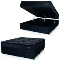 Cama Box Baú Casal Queen Colchão Com Molas Ensacadas City Pillow Top 158x198x64cm Preto Hellen