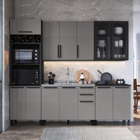 Cozinha Modulada Completa Fidelitá Mônaco 5 Peças 270cm 13 Portas 2 Gavetas Sem Tampo Chumbo/Titânio