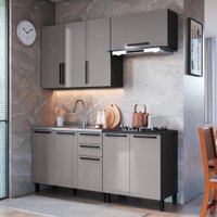 Cozinha Modulada Compacta Fidelitá Mônaco 4 Peças 200cm 9 Portas 2 Gavetas Sem Tampo Chumbo/Titânio