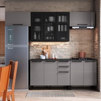 Cozinha Modulada Completa Fidelitá Mônaco 5 Peças 280cm 10 Portas 2 Gavetas Com Tampo Chumbo/Titânio