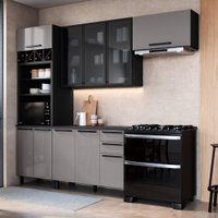 Cozinha Modulada Compacta Fidelitá Mônaco 4 Peças 270cm 10 Portas 2 Gavetas Com Tampo Chumbo/Titânio