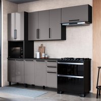 Cozinha Modulada Compacta Fidelitá Mônaco Com 4 Peças 270cm 11 Portas 2 Gavetas Com Tampo Chumbo/Titânio