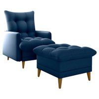 Poltrona De Amamentaçao E Puff Montreal Veludo Light Azul Milani Store