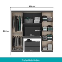 Guarda Roupa Casal 6 Portas 2 Gavetas Porto Preto com Painel de TV