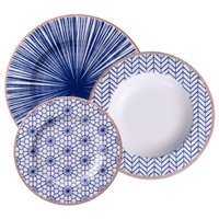 Jogo 12 Pratos Porcelana Fundos Rasos Sobremesa Tramontina Abstratta Decorada