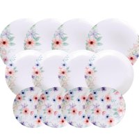 Jogo 12 Pratos Tramontina Floratta em Porcelana Decorada Sobremesa Fundo e Raso