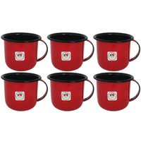 Jogo 6 Canecas Esmaltadas Ágata Xícaras com Alça Vermelha 350ml Chá Café Esmaltados Silva