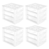 Kit 4 Gaveteiros Plásticos 3 Gavetas Ordene 16,5x13x13,5cm Porta Objetos Acessórios