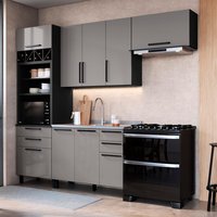 Cozinha Modulada Compacta Fidelitá Mônaco 4 Peças 270cm 9 Portas 4 Gavetas Sem Tampo Chumbo/Titânio