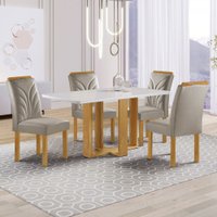 Mesa de Jantar 4 Lugares Isadora com Vidro Cinamomo/Off White/Bege Claro - Cel Móveis