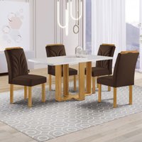 Mesa de Jantar 4 Lugares Isadora com Vidro Cinamomo/Off White/Marrom - Cel Móveis