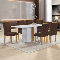 Mesa de Jantar 6 Lugares Celeste Luisa com Vidro Off White/Cinamomo/Marrom - Cel Móveis