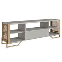 Rack Industrial Telado Sala para Tv até 60 Polegadas P1017 Arenas e Dourado Placa e Ponto