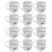Jogo 12 Xícaras de Porcelana Grandes Chá Café 360ml Florida Branca Caneca Germer