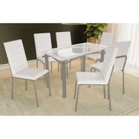 Sala de Jantar Completa Elba c/ Tampo de Vidro 120cm e 4 Cadeiras Amsterdã Niquel - Courano Branco - Kappesberg