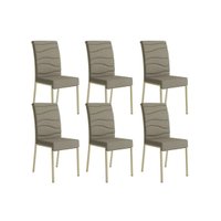 Kit 6 Cadeiras Sala Jantar Wave 1754 6 Un Dourado/Linho Bamboo/Courano Bamboo/Noce - Carraro