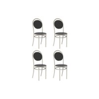 Kit 4 Cadeiras de Cozinha 190 Aço 4 Uni Prata/Courano Preto - Carraro