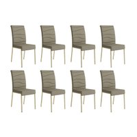 Kit 8 Cadeiras Sala Jantar Wave 1754 8 Un Dourado/Linho Bamboo/Courano Bamboo/Noce - Carraro