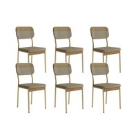 Kit 6 Cadeiras de Cozinha Valle 1755 Aço 6 Uni Dourado/Linho Bamboo/Courano Bamboo/Noce - Carraro