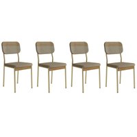 Kit 4 Cadeiras de Cozinha Valle 1755 Aço 4 Uni Dourado/Linho Bamboo/Courano Bamboo/Noce - Carraro