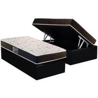 Cama Box Baú Solteiro: Colchão Anatômico D Angelis Anjos D28 / AG65 Pantanal + Base CRC Suede Black (88x188)