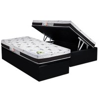 Cama Box Baú Solteiro: Colchão Espuma Luckspuma D33 / AG65 Aspen 50 Pró Saúde + Base CRC Suede Black(88x188)