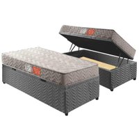 Cama Box Baú Solteiro: Colchão Espuma Paropas D45 Pasquale + Base CRC Suede Gray(88x188)
