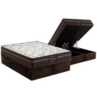 Cama Box Baú King: Colchão Molas MasterPocket Ensacadas Probel Perfil Springs Plus + Base CRC Suede Brown (193x203)
