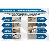 Balcão Ilha Cozinha Gourmet Marquesa c/ 1 Porta e 3 Gavetas 120cm Branca/Nature - Nesher