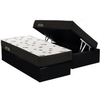 Cama Box Baú Solteiro: Colchão Espuma Ortobom D45 Light Saúde OrtoPillow + Base CRC Suede Black(88x188)