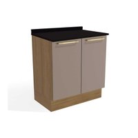 Balcão Cozinha p/ Cooktop c/ Tampo Botanic M623 c/ 2 Portas 80cm Nogueira/Fendi/Preto - Kappesberg