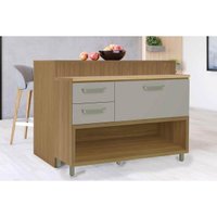 Balcão Ilha Cozinha Gourmet Princesa c/ 1 Porta e 2 Gavetas 120cm Freijo/Grafite - Nesher