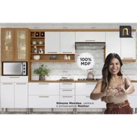 Balcão Ilha Cozinha Gourmet Burguesa c/ 3 Portas e 4 Gavetas Freijó/Branco - Nesher