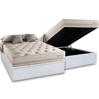 Cama Box Baú Casal: Colchão Molas MasterPocket Ensacadas Herval Maxspring Scotland + Base CRC Courano White (138x188)