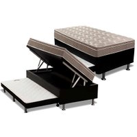 Cama Box Baú c/ Auxiliar Solteiro: Colchão Anatômico Paropas D33 Confort Ultra Firme + Base CRC Courano Black (88x188)