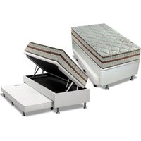 Cama Box Baú c/ Auxiliar Solteiro: Colchão Molas D Angelis Anjos Ensacadas Classic + Base CRC Courano Branco (88x188)