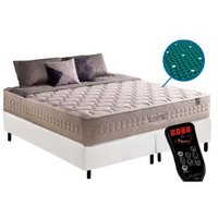 Cama Box King: Colchão Molas Anjos Ensacadas Commodite Magnético c/ Vibro Massagem+ Base CRC Courano White(193x203)