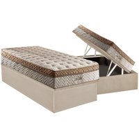Cama Box Baú Solteiro: Colchão Molas Ensacadas Paropas Eco Linho + Base CRC Suede Clean(88x188)