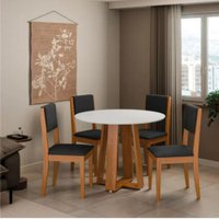 Conjunto Sala de Jantar Mesa Athenas Redonda 4 Cadeiras Trento Dobuê