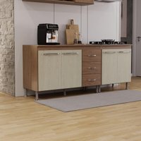 Kit 2 Balcões Modulados Gabinete Pia 120cm e Cooktop 70cm Com Tampo Paris Fidelitá Nogal/Salinas