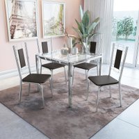 Conjunto Mesa Reno Tampo de Vidro Incolor Com 4 cadeiras Cromada/Preto