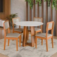 Conjunto Sala de Jantar Mesa Athenas Redonda 4 Cadeiras Santiago Dobuê