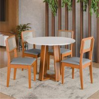 Conjunto Sala de Jantar Mesa Athenas Redonda 4 Cadeiras Santiago Dobuê Madeirado / Cinza
