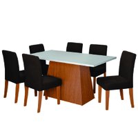 Conjunto Sala de Jantar Mesa 1,60m Trento 6 Cadeiras Trieste Dobuê - Madeirado/Chocolate