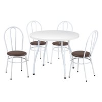 Conjunto Mesa de Jantar Redonda 90cm com 4 Cadeiras Multimóveis CR50135 Branco/Marrom