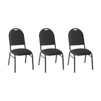 Kit com 3 Cadeiras de Auditório/Escritório Estofadas 44cm Multimóveis CR25289 Preto