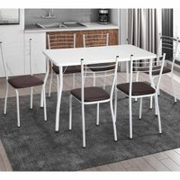 Conjunto Mesa de Jantar 115cm com 6 Cadeiras Multimóveis CR50137 Branco/Marrom